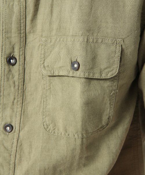 GLOBAL WORK（グローバルワーク）の「【GLOBAL WORK】綿麻サファリシャツ（シャツ/ブラウス・メンズ・グリーン/ベージュ・LARGE/MEDIUM/SMALL/X-LARGE）」の7枚目の写真