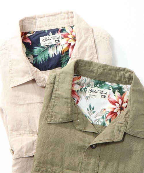 GLOBAL WORK（グローバルワーク）の「【GLOBAL WORK】綿麻サファリシャツ（シャツ/ブラウス・メンズ・グリーン/ベージュ・LARGE/MEDIUM/SMALL/X-LARGE）」の10枚目の写真