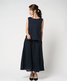 Pierrot | 綿麻フレアスカート セットアップ　リネン　フレアスカート　ノースリーブリネンブラウス　袖なし(スカート)