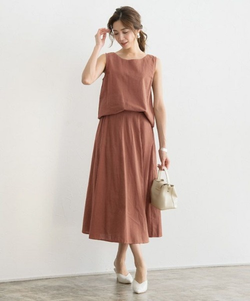 Pierrot（ピエロ）の「綿麻フレアスカート セットアップ（スカート・レディース・ベージュ/カーキ/ネイビー/アイボリー/オレンジ系その他/ブラウン系その他・M/L）」の6枚目の写真