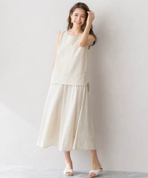 Pierrot（ピエロ）の「綿麻フレアスカート セットアップ（スカート・レディース・ベージュ/カーキ/ネイビー/アイボリー/オレンジ系その他/ブラウン系その他・M/L）」の2枚目の写真