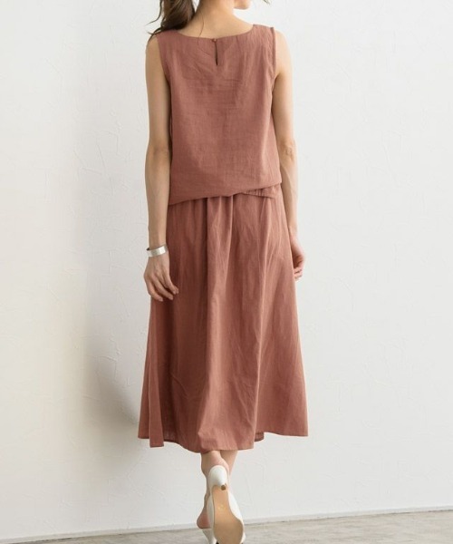 Pierrot（ピエロ）の「綿麻フレアスカート セットアップ（スカート・レディース・ベージュ/カーキ/ネイビー/アイボリー/オレンジ系その他/ブラウン系その他・M/L）」の7枚目の写真