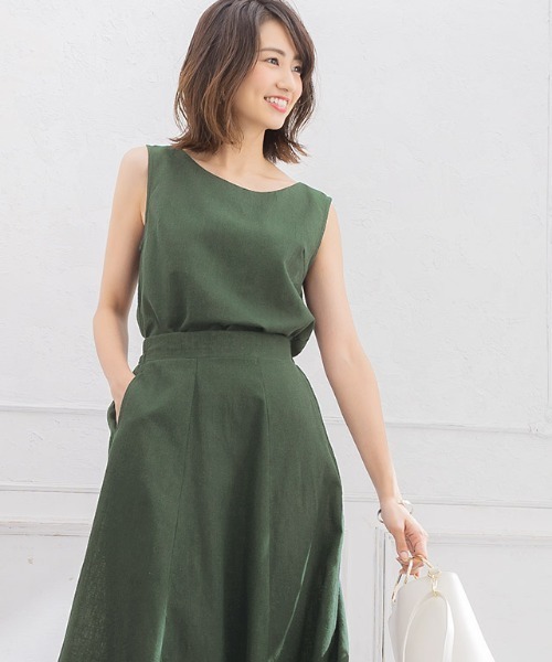 Pierrot（ピエロ）の「綿麻フレアスカート セットアップ（スカート・レディース・ベージュ/カーキ/ネイビー/アイボリー/オレンジ系その他/ブラウン系その他・M/L）」の12枚目の写真