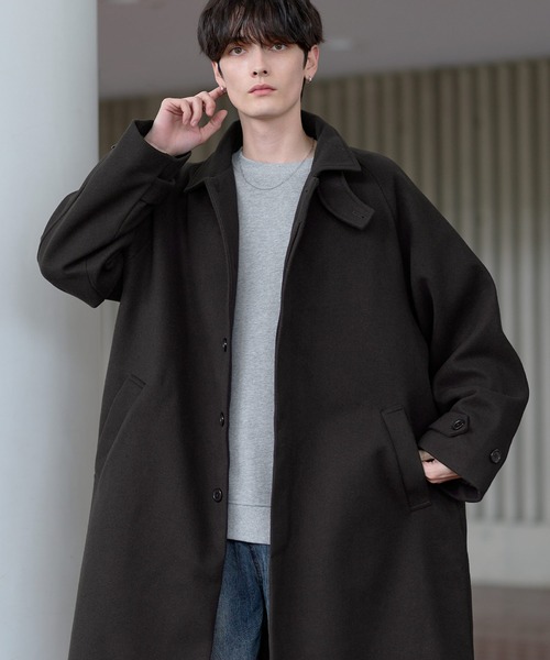 ビッグシルエットウールタッチ比翼ステンカラーコート（ステン
