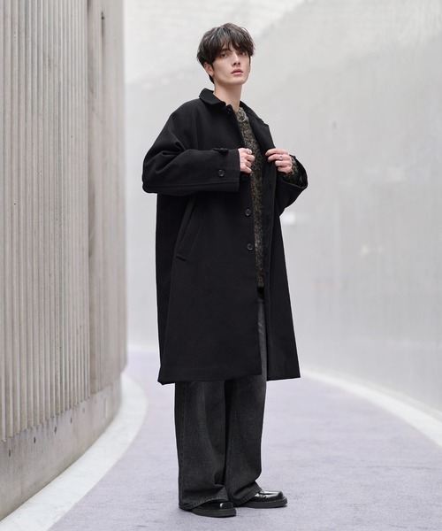 ビッグシルエットウールタッチ比翼ステンカラーコート（ステン