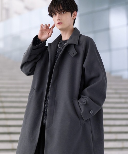 セール】ビッグシルエットウールタッチ比翼ステンカラーコート（ステン