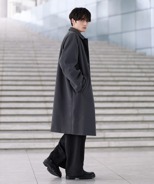 美品♡HERNO モヘヤウール シャギー 比翼ステンカラーコート 厚手生地 ビッグシルエットウールタッチ比翼ステンカラーコート（ステンカラー