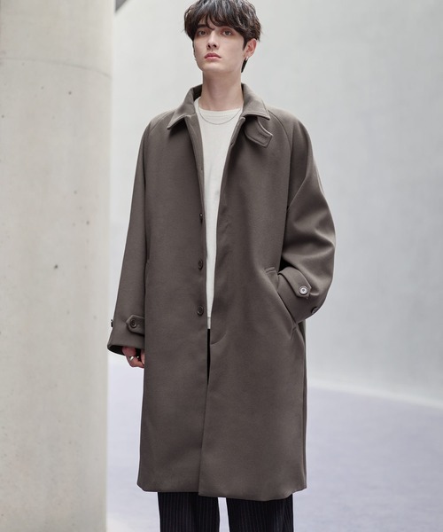 ビッグシルエットウールタッチ比翼ステンカラーコート（ステン