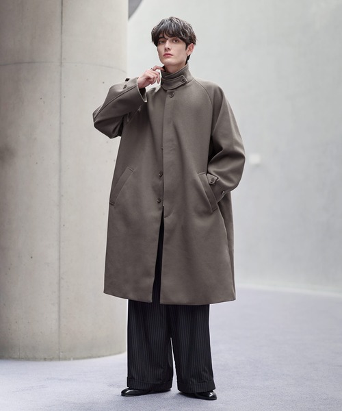ビッグシルエットウールタッチ比翼ステンカラーコート（ステン