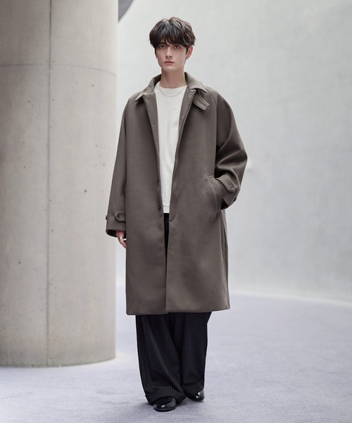 セール】ビッグシルエットウールタッチ比翼ステンカラーコート（ステン