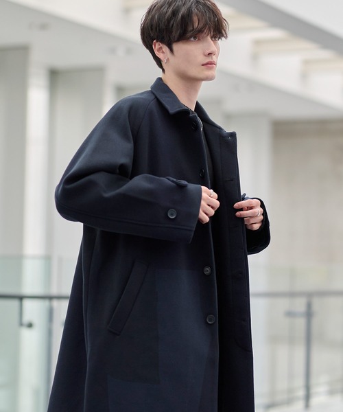 セール】ビッグシルエットウールタッチ比翼ステンカラーコート