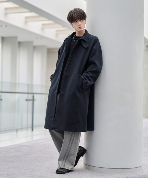 セール】ビッグシルエットウールタッチ比翼ステンカラーコート（ステン