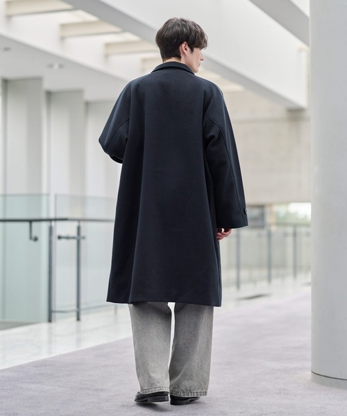 ビッグシルエットウールタッチ比翼ステンカラーコート（ステンカラー