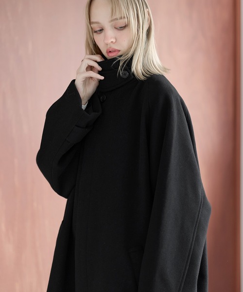 セール】ビッグシルエットウールタッチ比翼ステンカラーコート（ステン