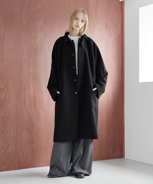 セール】ビッグシルエットウールタッチ比翼ステンカラーコート（ステン