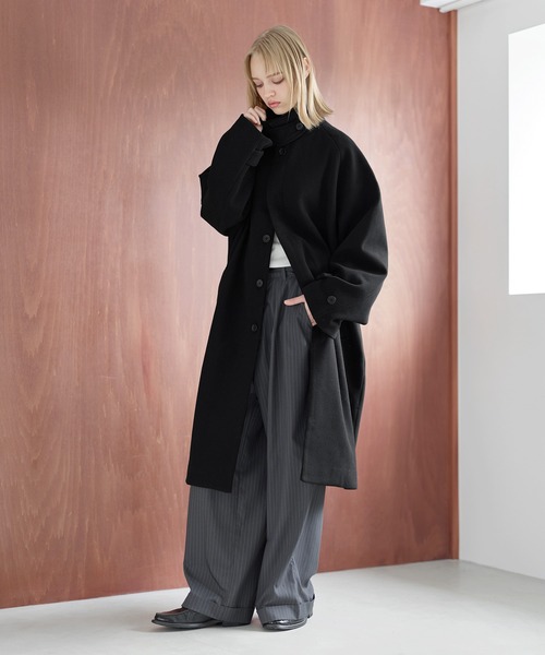 セール】ビッグシルエットウールタッチ比翼ステンカラーコート（ステン