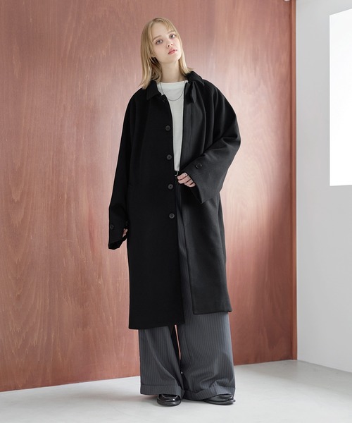 セール】ビッグシルエットウールタッチ比翼ステンカラーコート（ステン