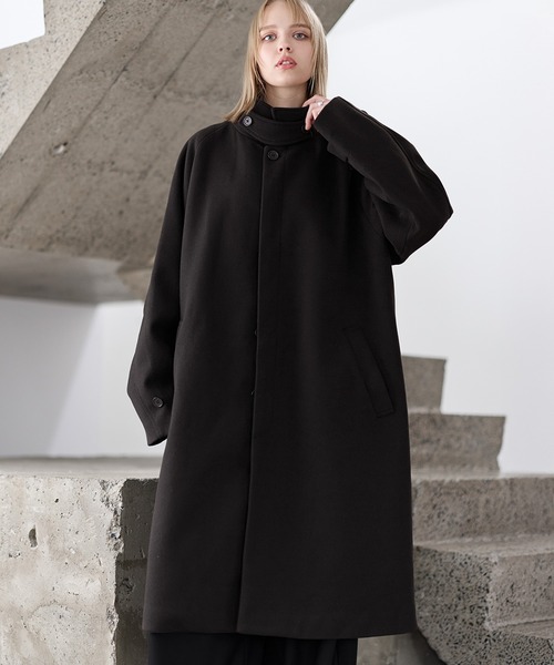 セール】ビッグシルエットウールタッチ比翼ステンカラーコート（ステン