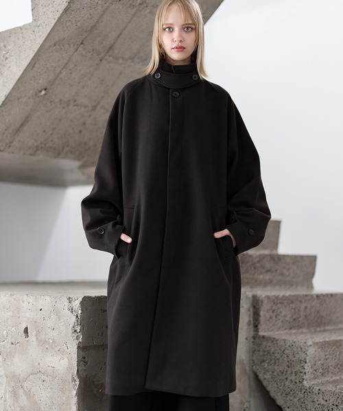 ビッグシルエットウールタッチ比翼ステンカラーコート（ステンカラー