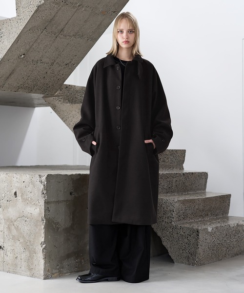 セール】ビッグシルエットウールタッチ比翼ステンカラーコート（ステン