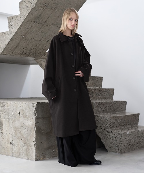 セール】ビッグシルエットウールタッチ比翼ステンカラーコート（ステン