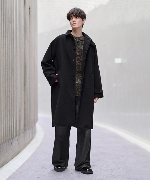 セール】ビッグシルエットウールタッチ比翼ステンカラーコート（ステン