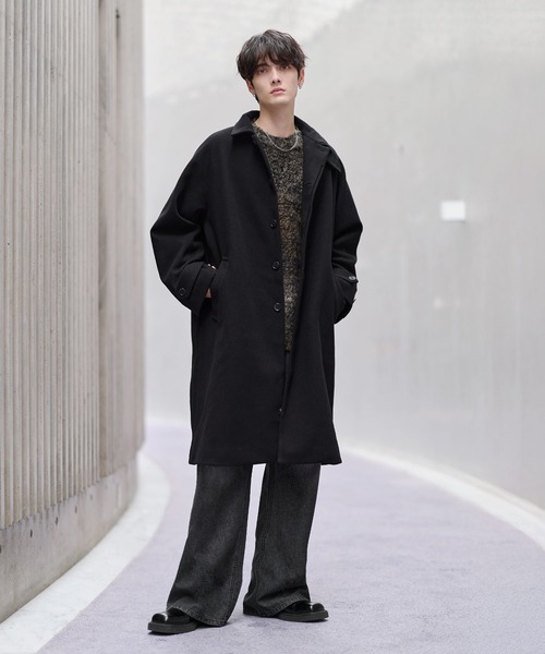 セール】ビッグシルエットウールタッチ比翼ステンカラーコート（ステン