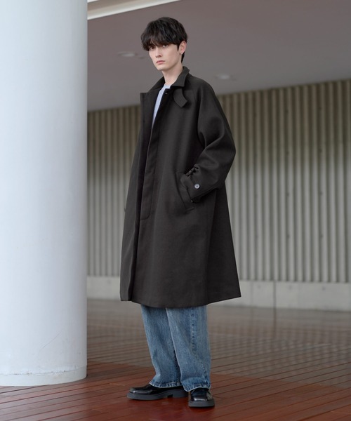 セール】ビッグシルエットウールタッチ比翼ステンカラーコート（ステン