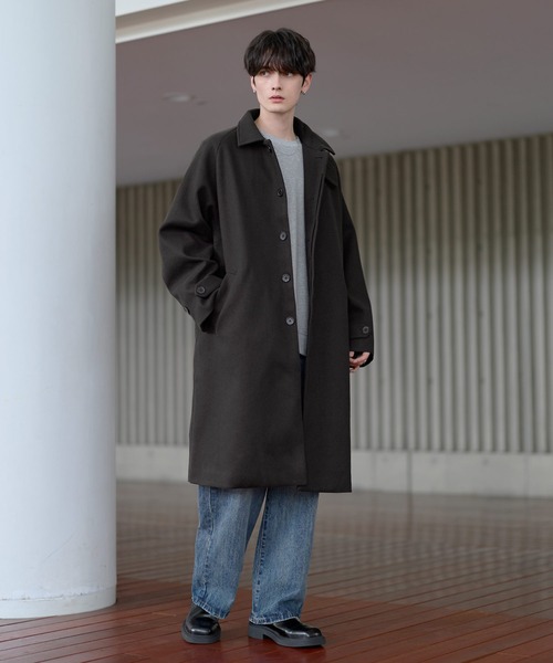 セール】ビッグシルエットウールタッチ比翼ステンカラーコート（ステン