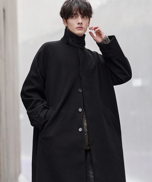 セール】ビッグシルエットウールタッチ比翼ステンカラーコート（ステン