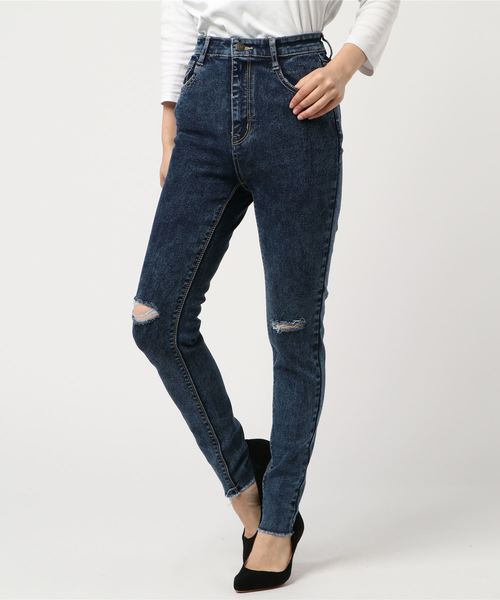 WEGO（ウィゴー）の「WEGO/スーパーフィットハイライズスラッシュスキニーパンツ（デニムパンツ・レディース・ブラック/ブルー系その他2/ブルー系その他/インディゴブルー・MEDIUM/SMALL/LARGE）」の21枚目の写真