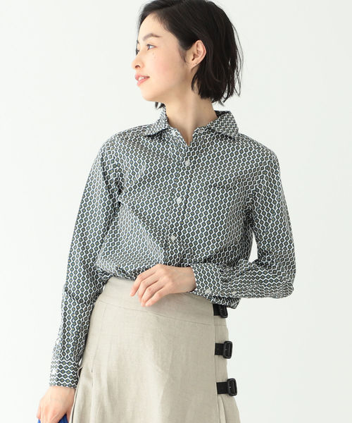 BEAMS BOY（ビームスボーイ）の「BEAMS BOY / 小紋 カッタウェイ シャツ（シャツ/ブラウス・レディース・ホワイト/ネイビー・ONE SIZE）」の3枚目の写真