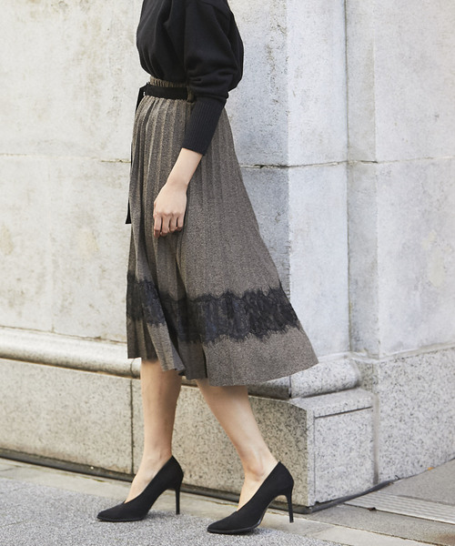 Cookie Chocolate(クッキーチョコレート)の「ベルト付きレース×プリーツスカート(スカート・レディース・ブラック/ブラウン系その他・FREE)」の5枚目の写真