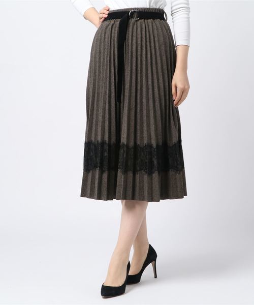 Cookie Chocolate(クッキーチョコレート)の「ベルト付きレース×プリーツスカート(スカート・レディース・ブラック/ブラウン系その他・FREE)」の4枚目の写真