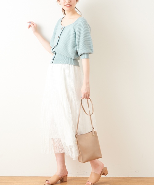 natural couture(ナチュラルクチュール)の「ヴィンテージ風レースプリーツスカート(スカート)」|オフホワイト