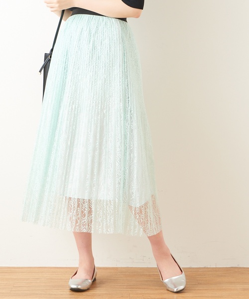 natural couture（ナチュラルクチュール）の「ヴィンテージ風レースプリーツスカート（スカート・レディース・ブラック/オフホワイト/ミント・FREE）」の3枚目の写真