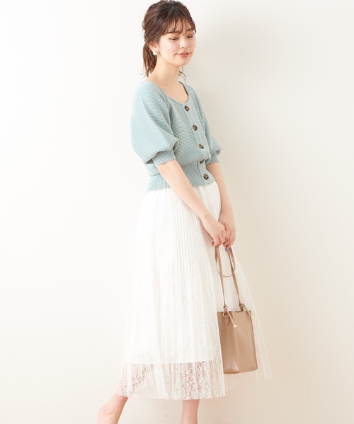 natural couture（ナチュラルクチュール）の「ヴィンテージ風レースプリーツスカート（スカート・レディース・ブラック/オフホワイト/ミント・FREE）」の8枚目の写真