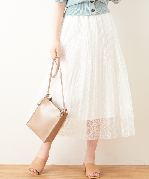 natural couture（ナチュラルクチュール）の「ヴィンテージ風レースプリーツスカート（スカート・レディース・ブラック/オフホワイト/ミント・FREE）」の6枚目の写真