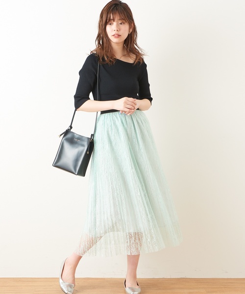 natural couture（ナチュラルクチュール）の「ヴィンテージ風レースプリーツスカート（スカート・レディース・ブラック/オフホワイト/ミント・FREE）」の10枚目の写真