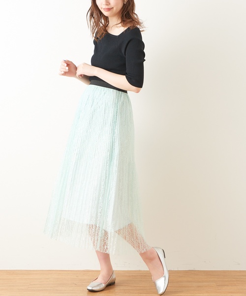 natural couture（ナチュラルクチュール）の「ヴィンテージ風レースプリーツスカート（スカート・レディース・ブラック/オフホワイト/ミント・FREE）」の19枚目の写真