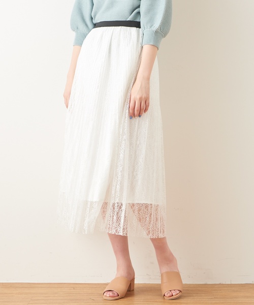 natural couture（ナチュラルクチュール）の「ヴィンテージ風レースプリーツスカート（スカート・レディース・ブラック/オフホワイト/ミント・FREE）」の15枚目の写真
