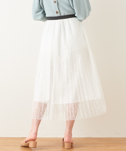 natural couture（ナチュラルクチュール）の「ヴィンテージ風レースプリーツスカート（スカート・レディース・ブラック/オフホワイト/ミント・FREE）」の7枚目の写真