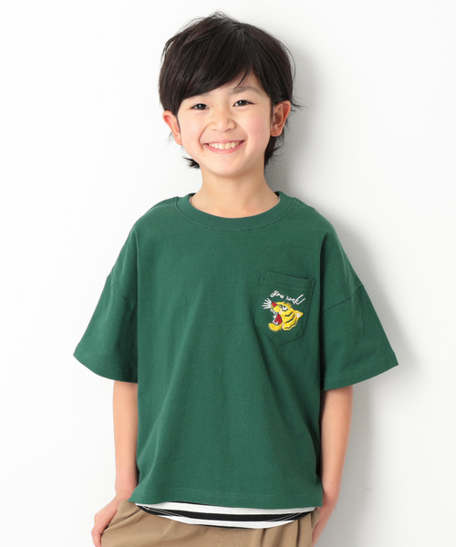 devirock（デビロック）の「ロゴ刺繍BIGシルエットTシャツ（Tシャツ/カットソー・キッズ・パープル/ブラック/オフホワイト/グリーン系その他/キャメル/イエロー系その他/ホワイト/ネイビー/ベージュ/モカ・100cm/110cm/120cm/130cm/140cm/150cm/160cm）」の6枚目の写真