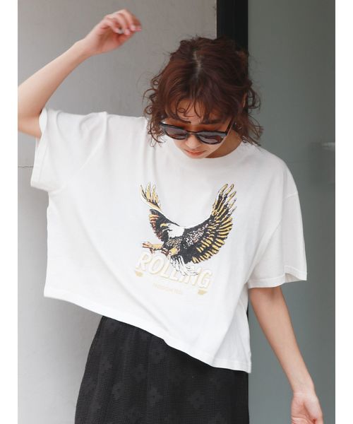 Ungrid（アングリッド）の「イーグルプリントショートTee（Tシャツ/カットソー・レディース・チャコールグレー/オフホワイト・FREE）」の2枚目の写真