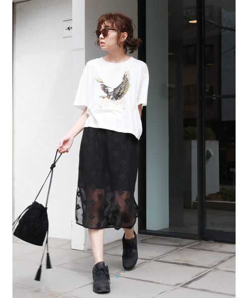 Ungrid（アングリッド）の「イーグルプリントショートTee（Tシャツ/カットソー・レディース・チャコールグレー/オフホワイト・FREE）」の4枚目の写真