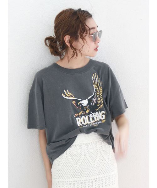 Ungrid（アングリッド）の「イーグルプリントショートTee（Tシャツ/カットソー・レディース・チャコールグレー/オフホワイト・FREE）」の5枚目の写真