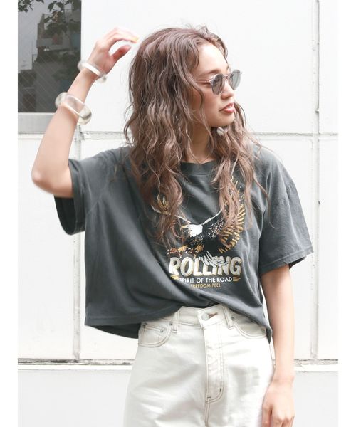 Ungrid（アングリッド）の「イーグルプリントショートTee（Tシャツ/カットソー・レディース・チャコールグレー/オフホワイト・FREE）」の6枚目の写真