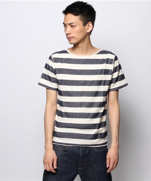 JOURNAL STANDARD（ジャーナルスタンダード）の「C/L ヘリンボーンボーダーTシャツ（Tシャツ/カットソー・メンズ・グリーン/ネイビー/ブルー系その他/スカイブルー/ラスタ・MEDIUM/LARGE）」の3枚目の写真