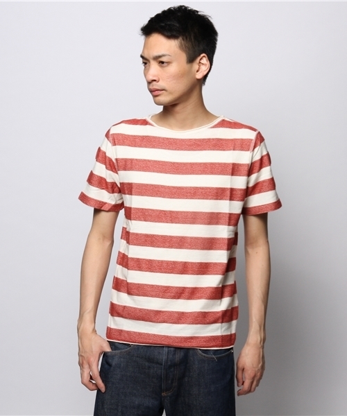 JOURNAL STANDARD（ジャーナルスタンダード）の「C/L ヘリンボーンボーダーTシャツ（Tシャツ/カットソー・メンズ・グリーン/ネイビー/ブルー系その他/スカイブルー/ラスタ・MEDIUM/LARGE）」の5枚目の写真