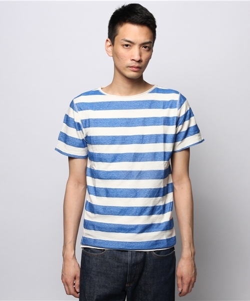 JOURNAL STANDARD（ジャーナルスタンダード）の「C/L ヘリンボーンボーダーTシャツ（Tシャツ/カットソー・メンズ・グリーン/ネイビー/ブルー系その他/スカイブルー/ラスタ・MEDIUM/LARGE）」の10枚目の写真